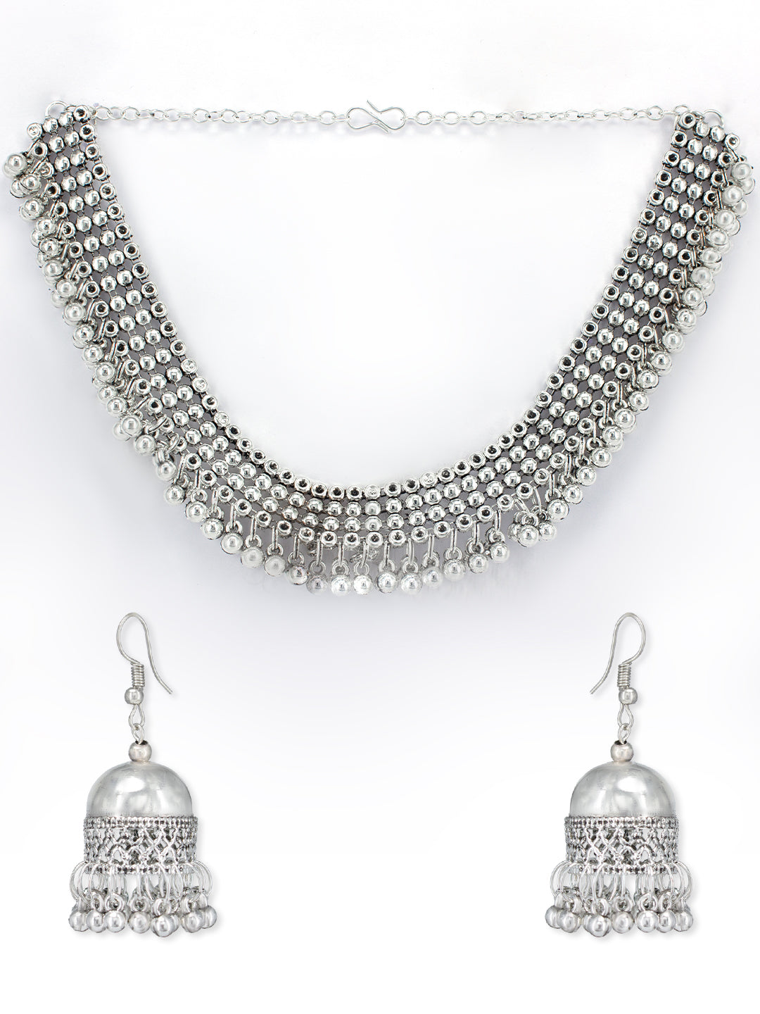 Silver Oxidised Artificial Beads Jewellery Set