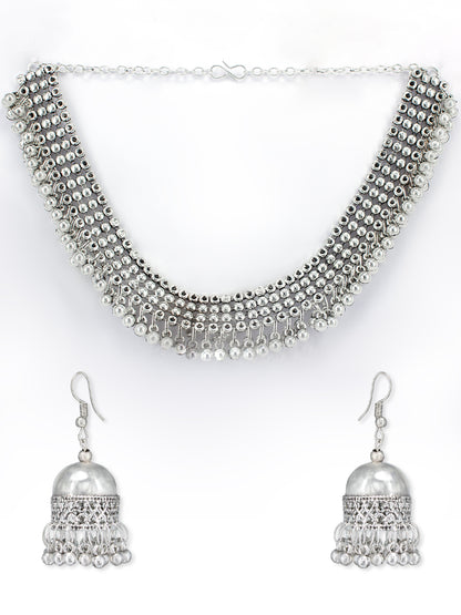 Silver Oxidised Artificial Beads Jewellery Set