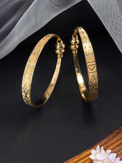 Gold Plated Kada Style Adjustable Bangle Pair