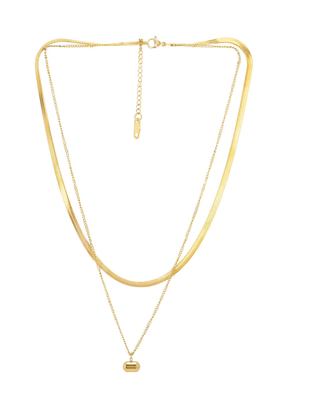 Double Layered Snake Chain Necklace | Trendy Stainless Steel Pendant Style Flat Chains Necklace