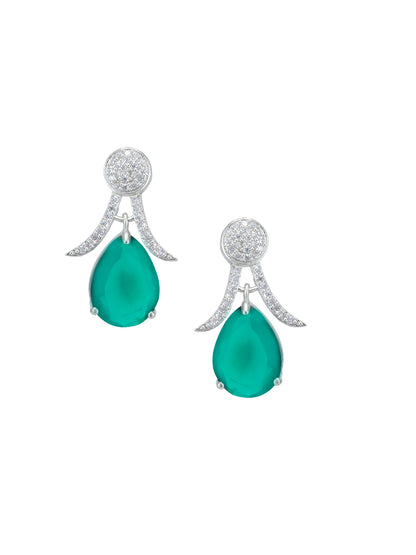 Rhodium Plated American Diamond Studded Mint Green Earrings