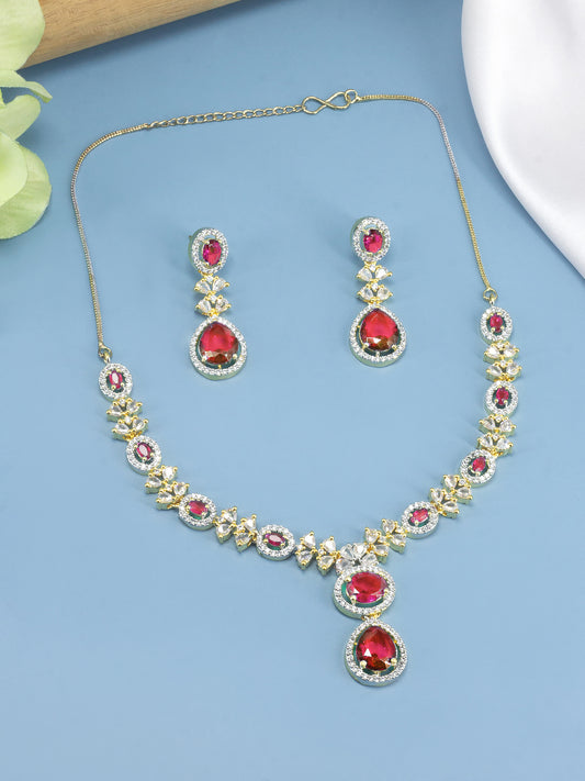 Gold Plated Red American Diamond Jewellery Set