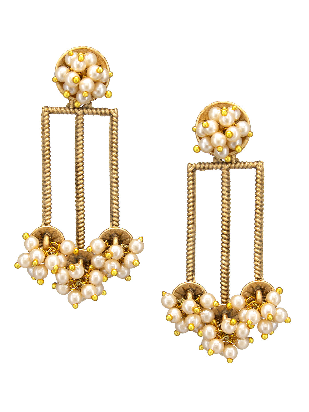 Gold-Plated Beaded Contemporary Drop Earrings