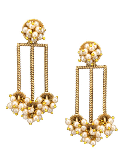 Gold-Plated Beaded Contemporary Drop Earrings