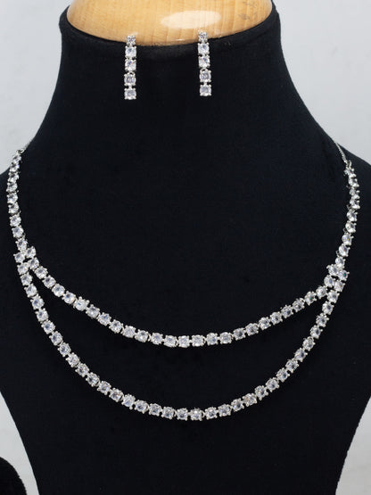 Rhodium Plated Double Layered Trendy AD Jewellery Set