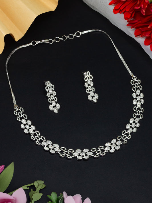 Rhodium Plated American Diamond Jewellery Set