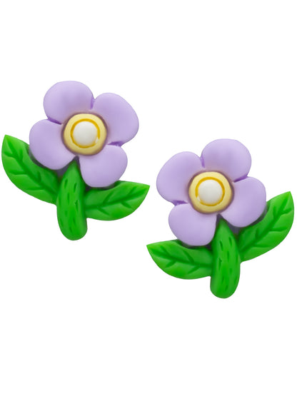 Purple Metal Floral Studs Earrings