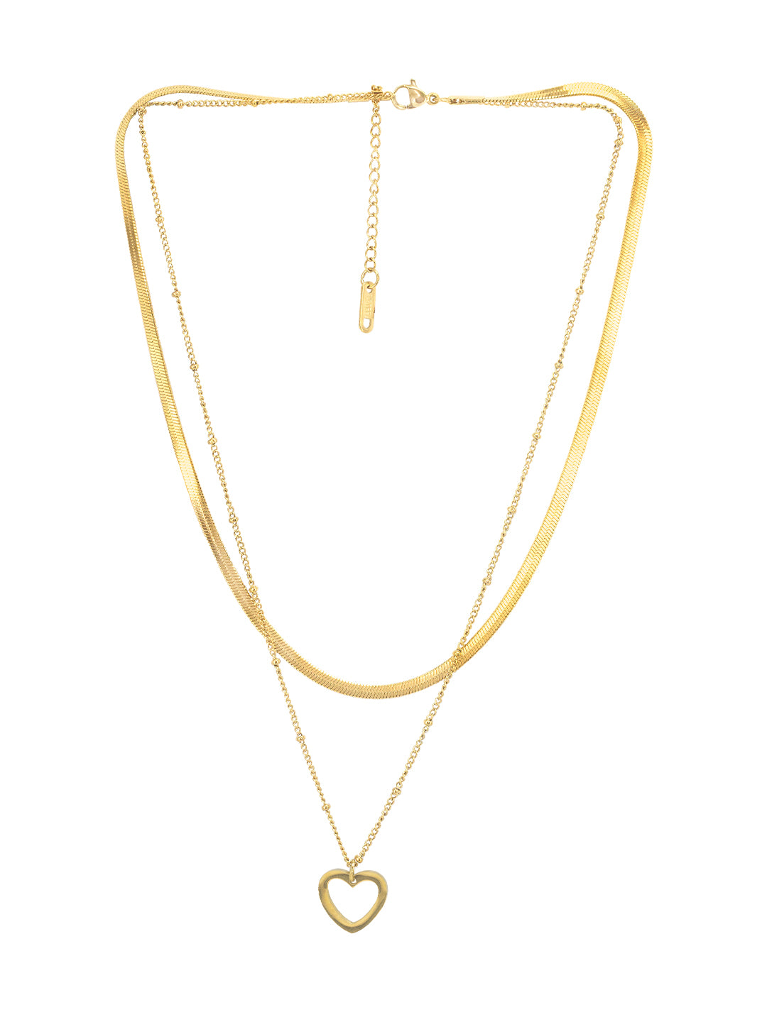 Double Layered Heart Stainless Steel Chain Necklace | Trendy Gold Plated Anti Tarnish Chain Necklace