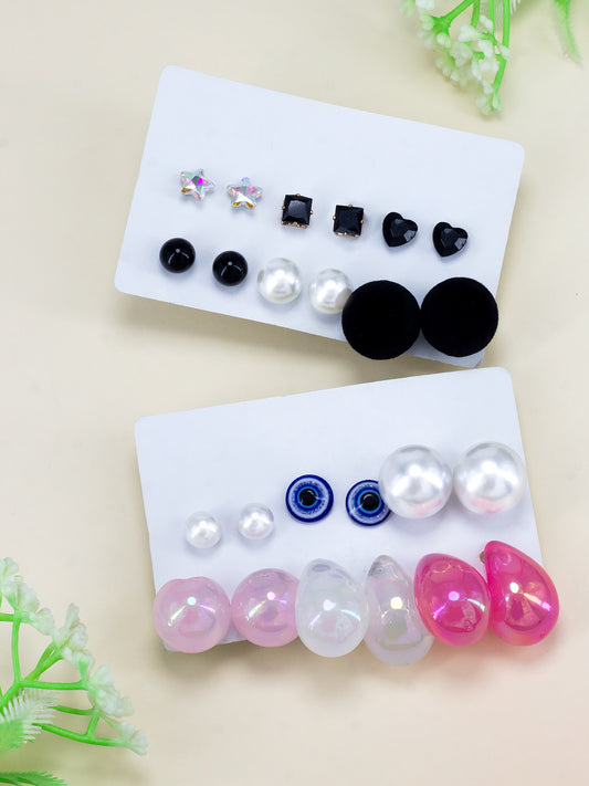 Pack of 12 Multi Colour Chunky Studs Earrings