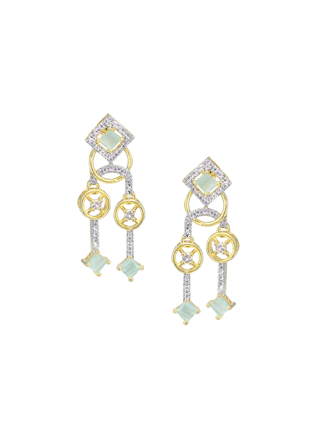 Gold Plated Lariat Mint Green American Diamond Jewellery Set