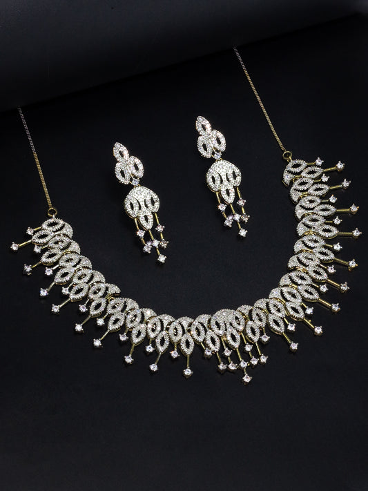 Gold Plated American Diamond Studded Chandelier Necklace & Earrings Set