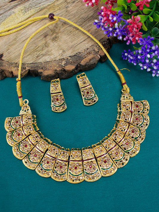 Gold-Plated Stones-Studded Rajwadi Jewellery Set