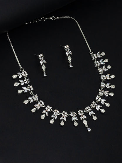 Rhodium Plated Teardrop American Diamond Studded Jewellery Set