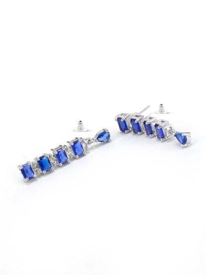 Rhodium-Plated Blue American Diamond Studded Jewellery Set With Maangtika