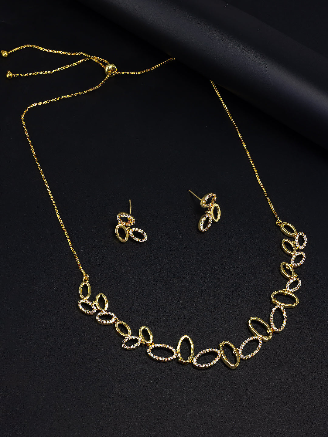 Gold Plated Oval Shaped American Diamond Studded Jewellery Set