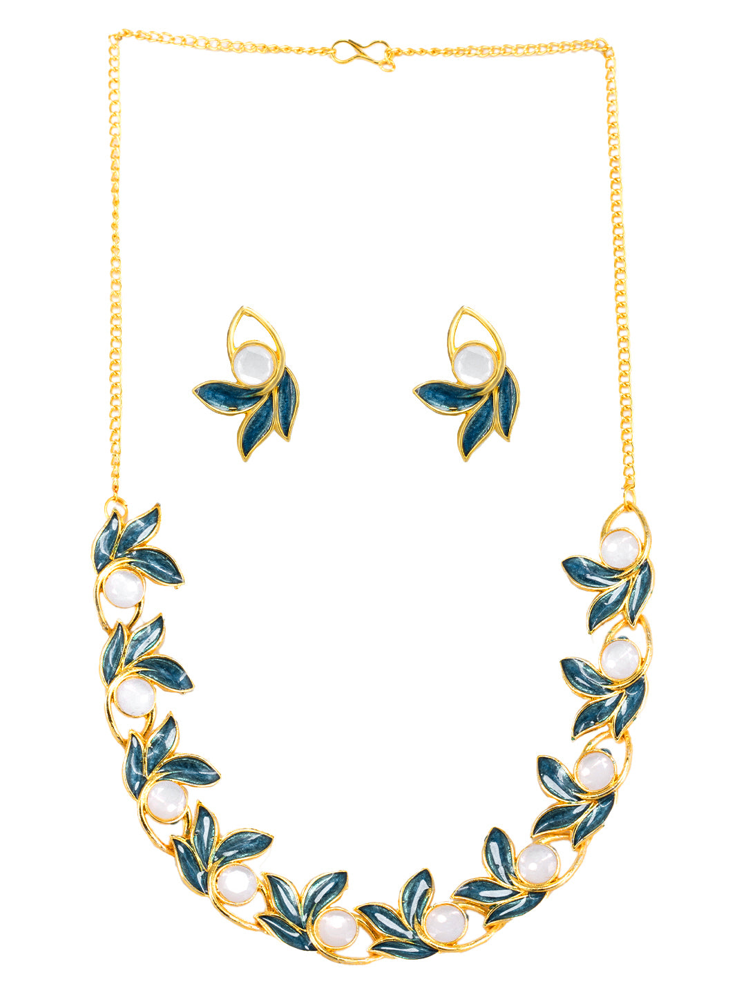 Gold Plated Blue Leaf Shaped Jewellery Set