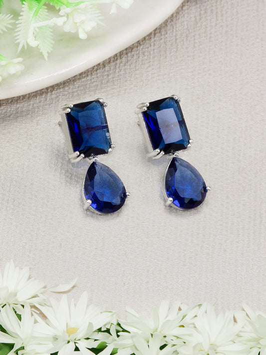 Blue Stone Studded Teardrop Earrings