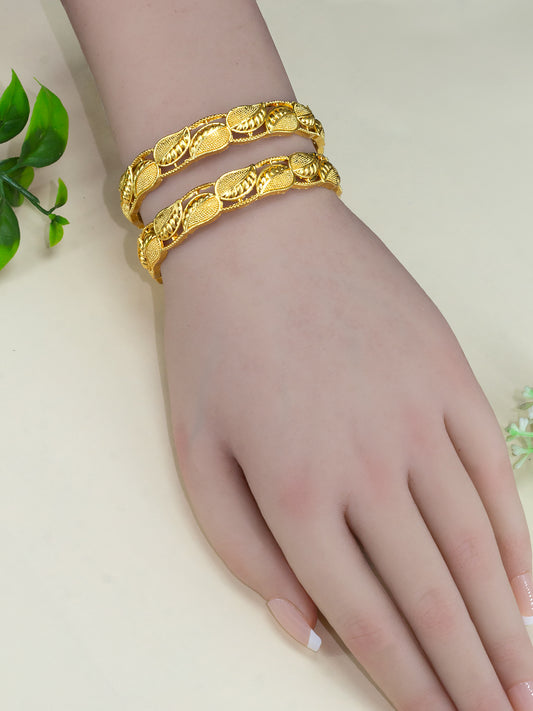 Set of 2 Gold Plated Leaf Shaped Bangles