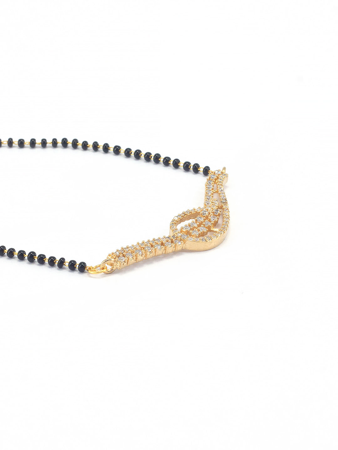 Gold Plated Black Beaded & American Diamond Mangalsutra