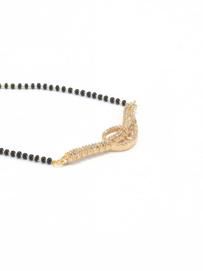 Gold Plated Black Beaded & American Diamond Mangalsutra