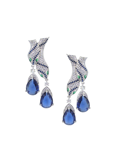 Rhodium Plated Blue Serpent American Diamond Jewellery Set