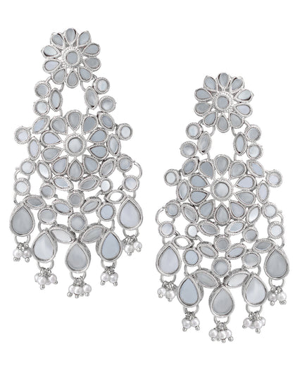 Silver-Plated Mirror-Studded & Pearls Beaded Jewellery Set With Maangtika