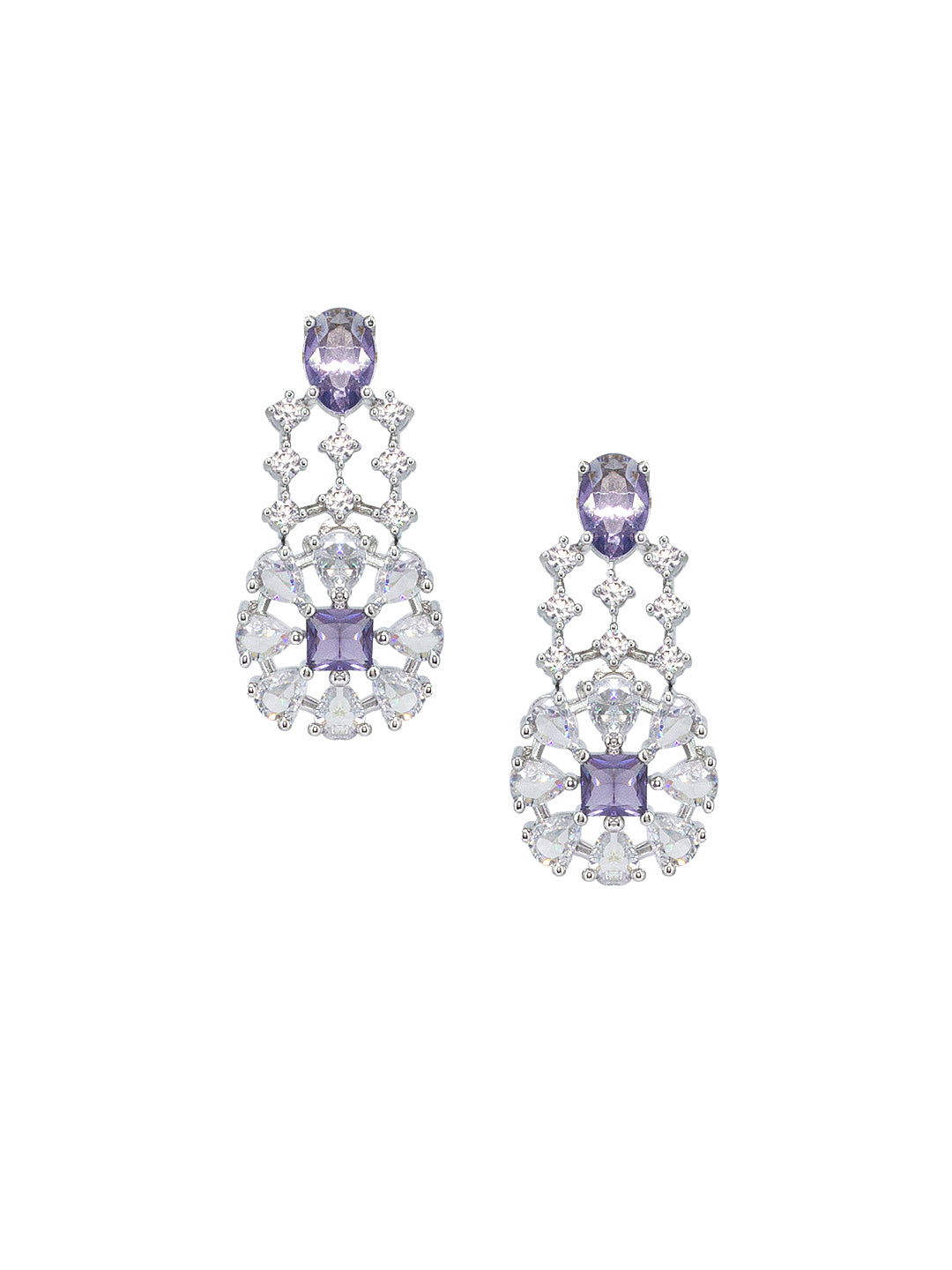 Rhodium Plated Purple Floral AD Statement Jewellery Set