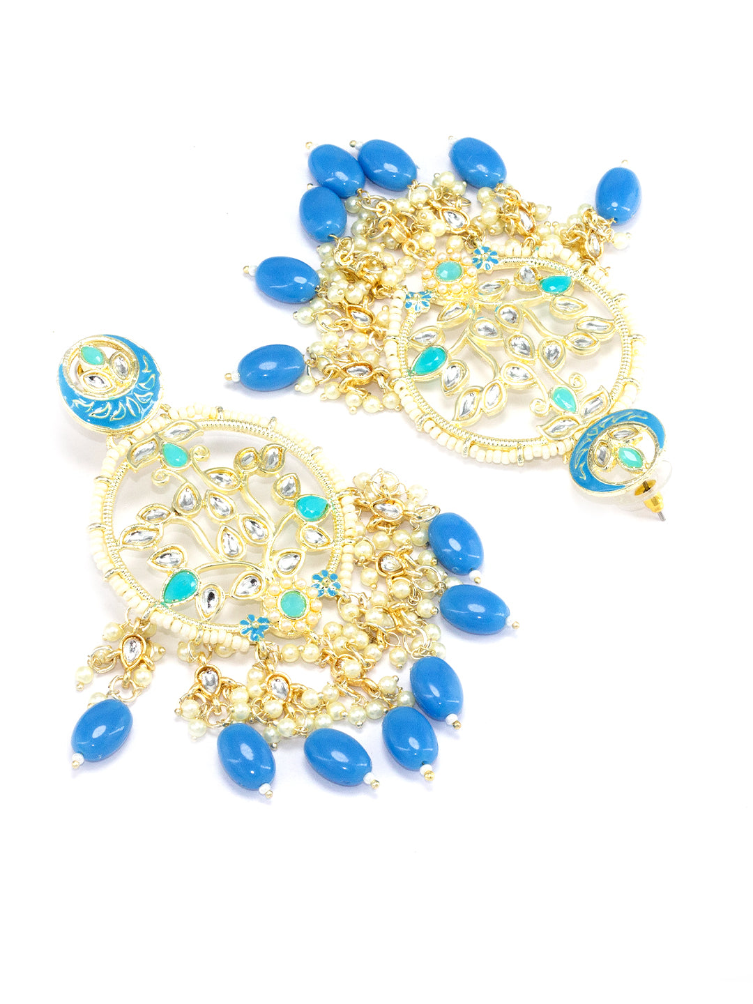 Gold Plated Artificial Stones & Beads Studded Drop Earrings