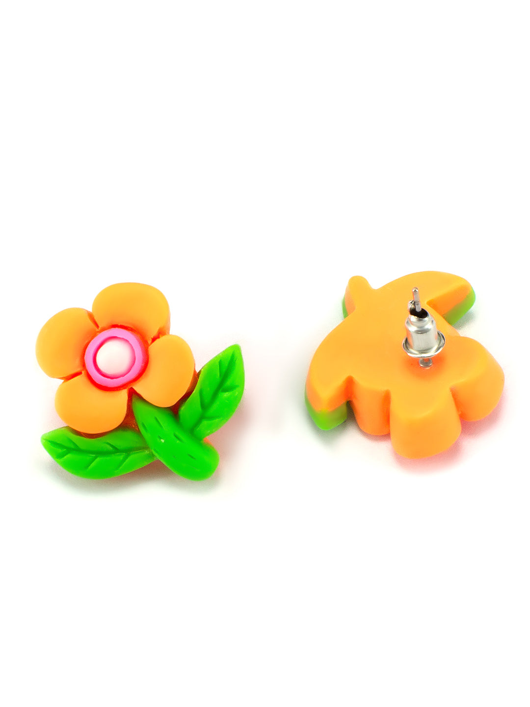 Orange Metal Floral Studs Earrings