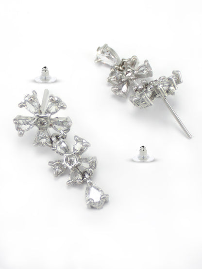 Rhodium-Plated Floral American Diamond Studded Jewellery Set