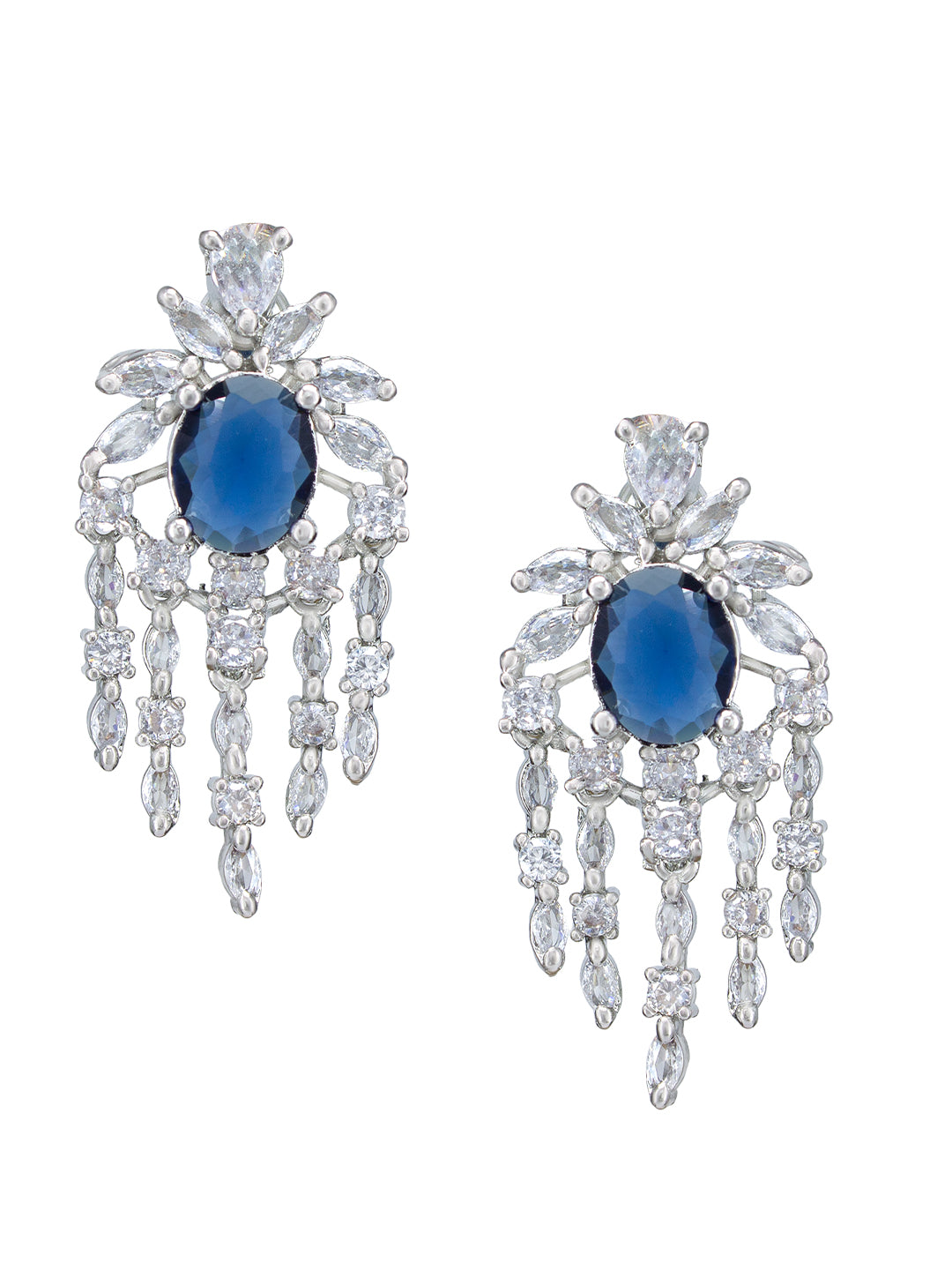 Rhodium Plated Blue American Dimaond Studded Jewellery Set