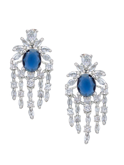 Rhodium Plated Blue American Dimaond Studded Jewellery Set