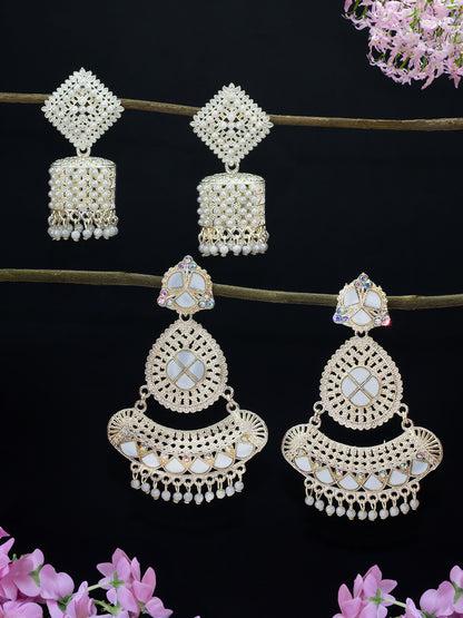 Pack of 2 Gold Plated Artificial Beads & Mirror Studded Jhumka & Drop Earrings