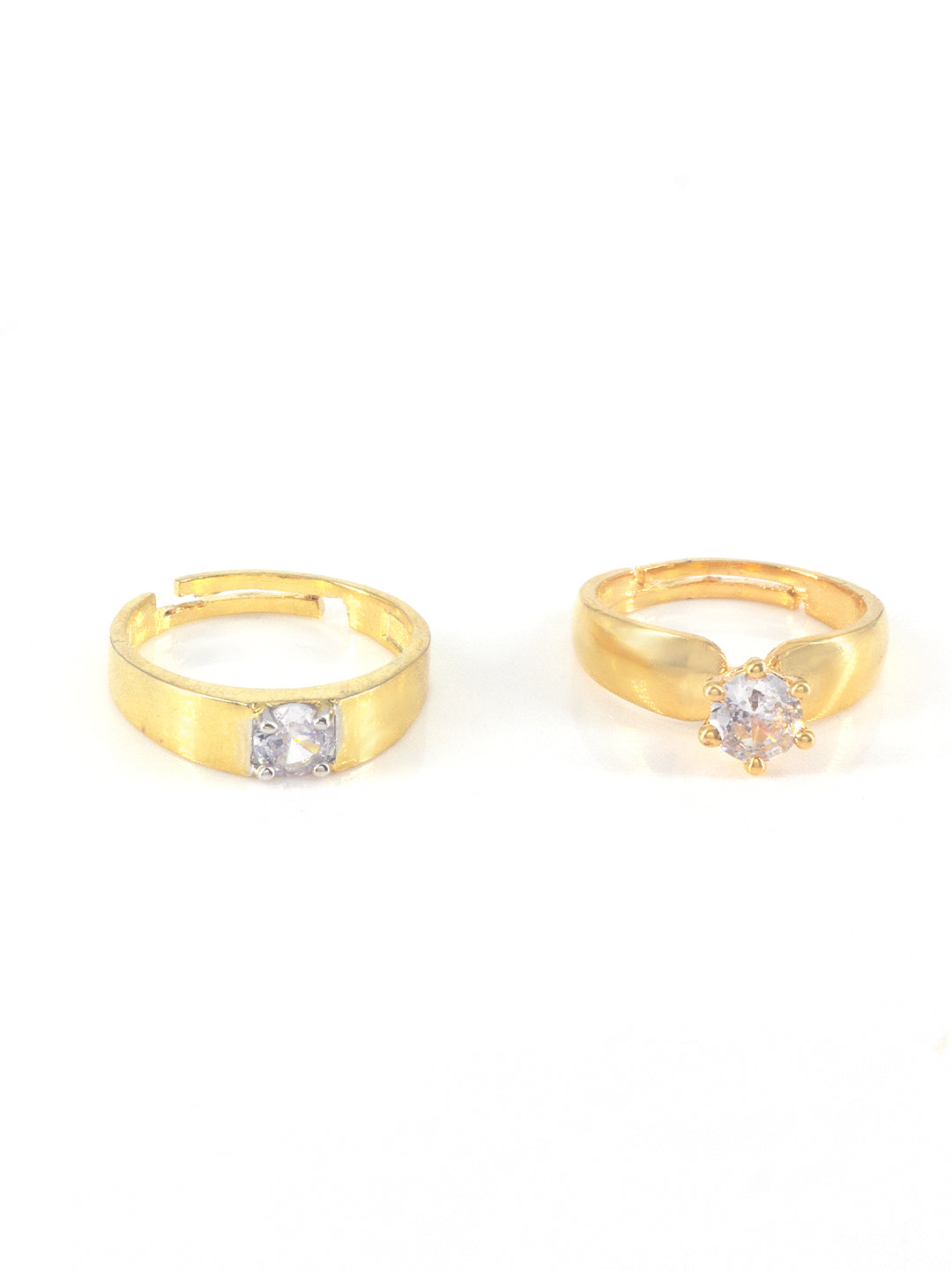 Trendy Set Of Two Gold Plated Solitaire American Diamond Adjustable Couple Rings