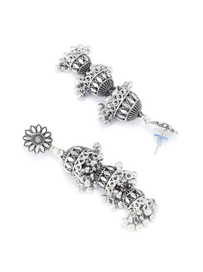 Silver Plated Floral Shaped Drop Jhumkas