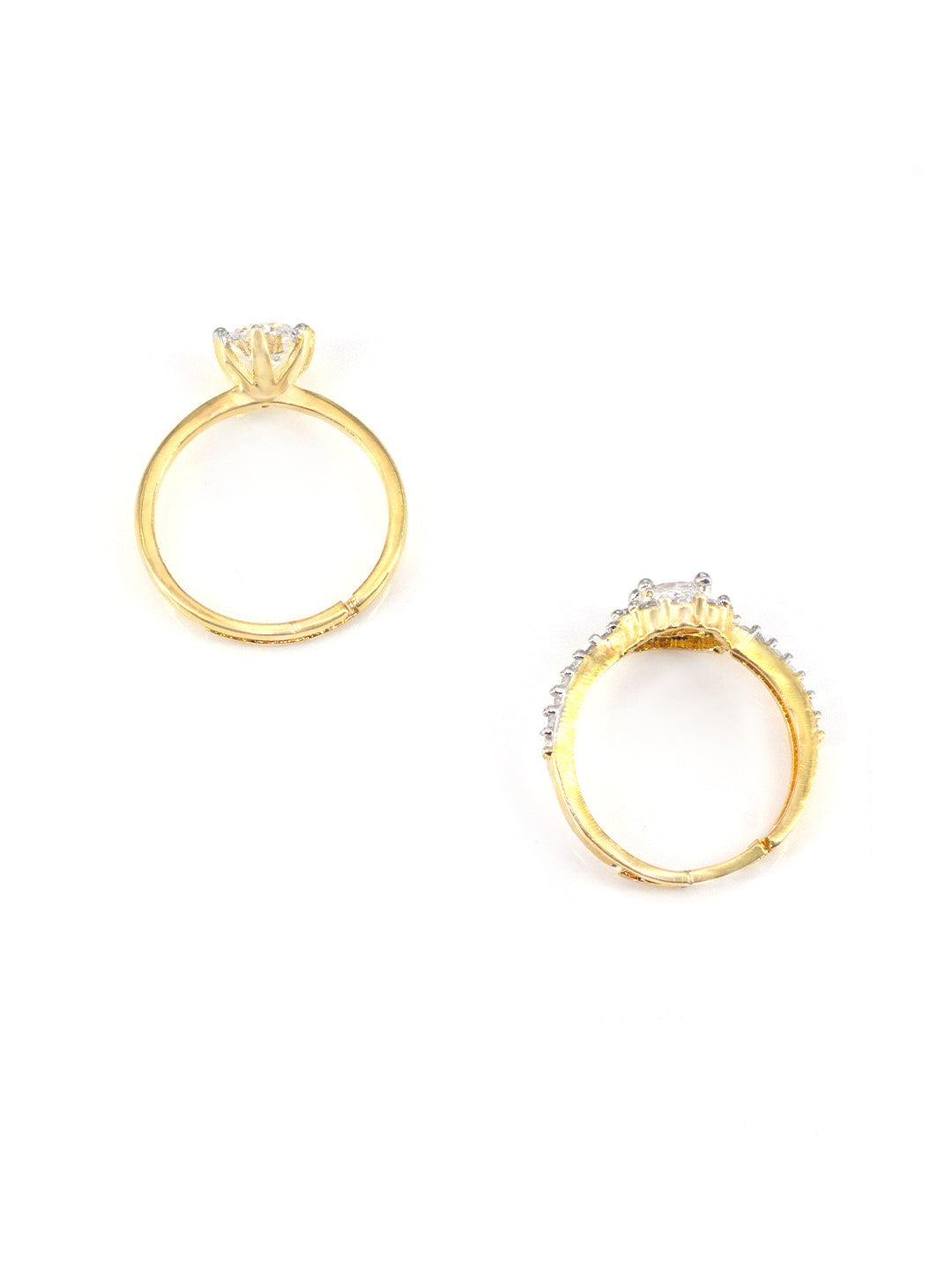 Set Of Two Gold Plated Solitaire American Diamond Trendy Adjustable Finger Rings