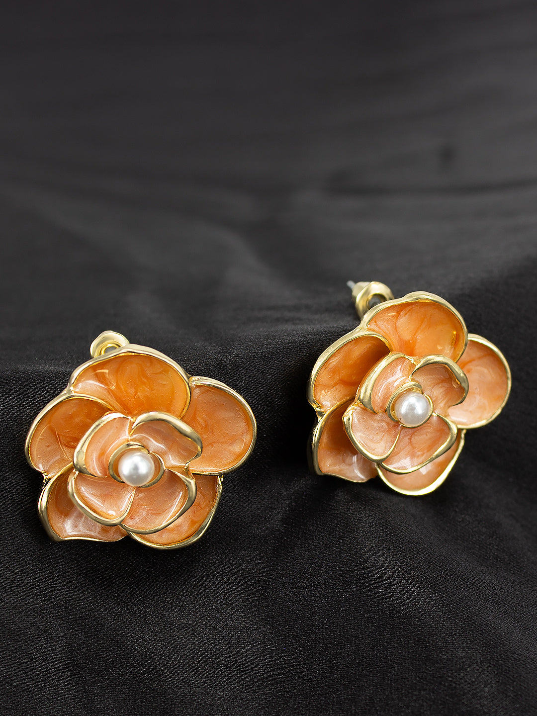 Gold-Plated Pearl Floral Studs Earrings