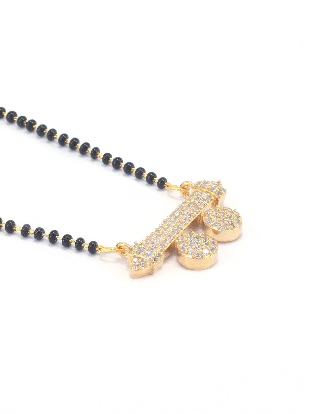 Gold Plated Black Beaded & American Diamond Maharashtrian Style Mangalsutra