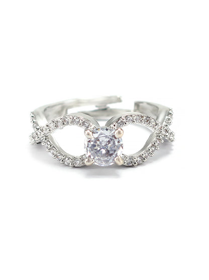 Rhodium Plated American Diamond Studded Adjustable Solitaire Finger Ring