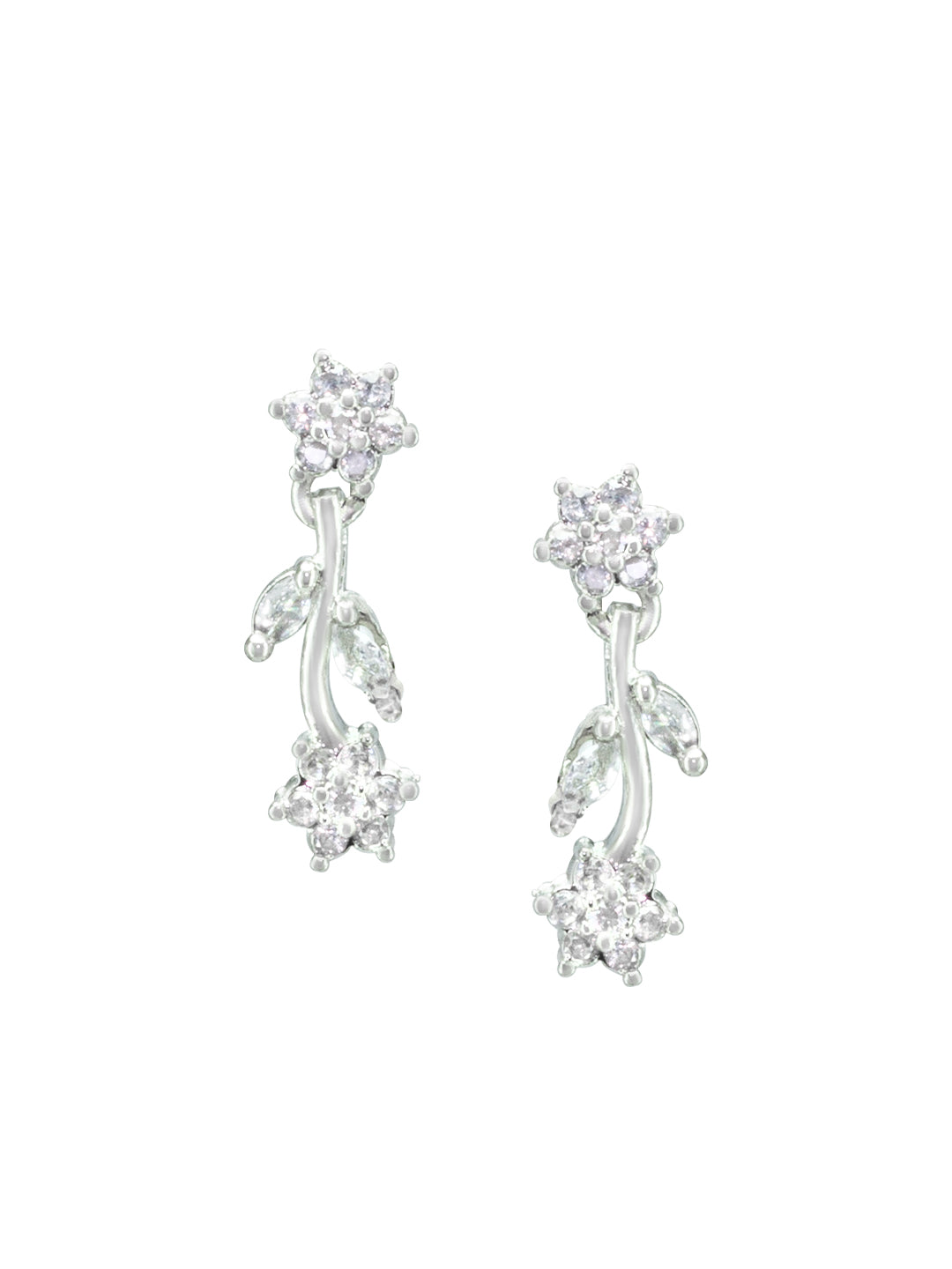 Rhodium Plated Floral American Diamond Jewellery Set