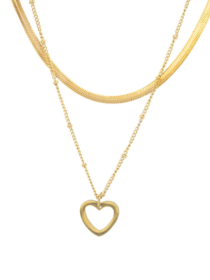 Double Layered Heart Stainless Steel Chain Necklace | Trendy Gold Plated Anti Tarnish Chain Necklace