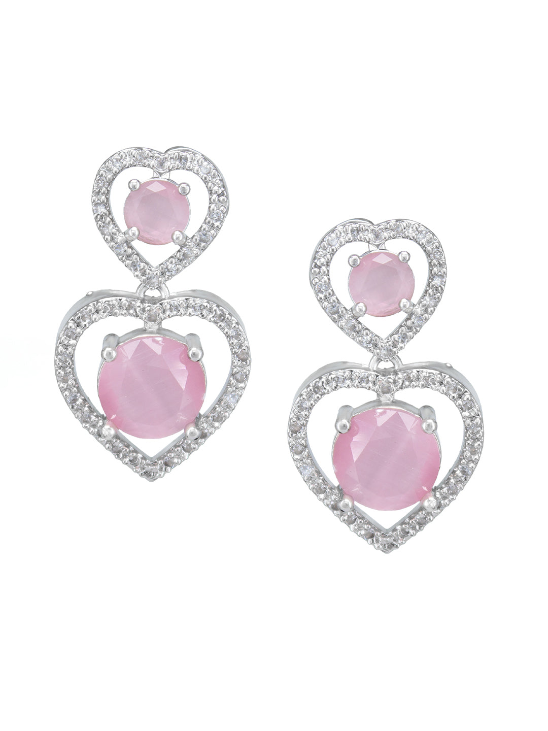 Rhodium Plated Heart American Diamond Studded Jewellery Set