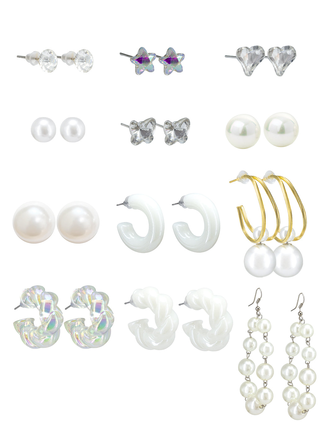 Pack of 12 Faux Pearls Drop, Dangle & Studs Earrings