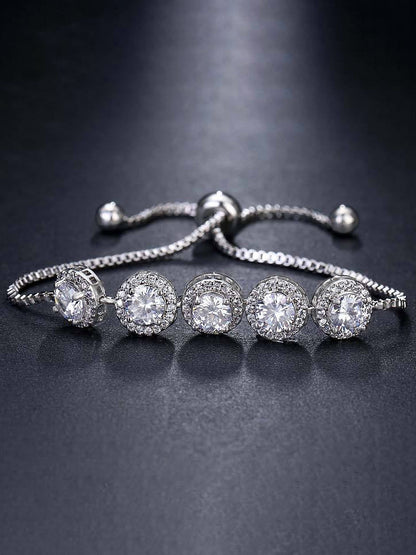 Rhodium Plated American Diamond Studded Adjustable Bracelet