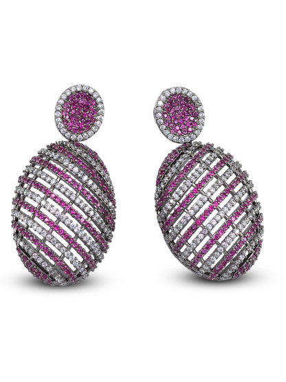 Rhodium Plated Pink American Diamond Drop Earrings