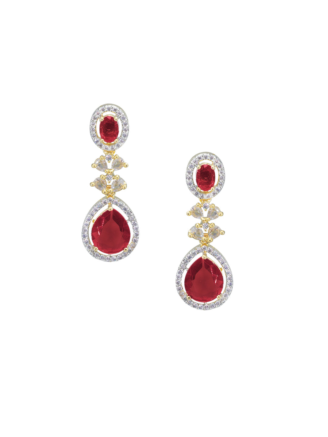 Gold Plated Red American Diamond Jewellery Set