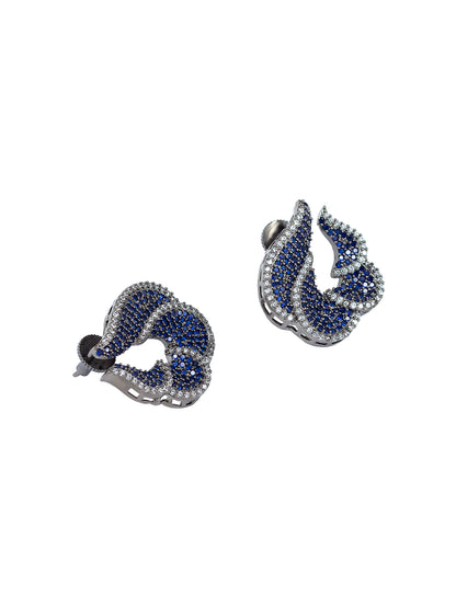 Rhodium Plated Blue American Diamond Stud Earrings