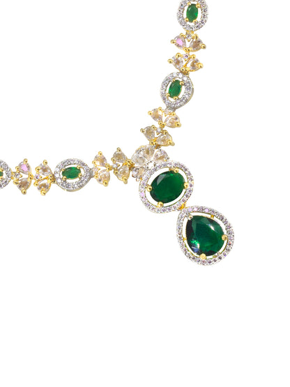 Gold Plated Green American Diamond Jewellery Set