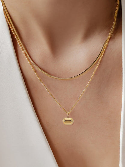 Double Layered Snake Chain Necklace | Trendy Stainless Steel Pendant Style Flat Chains Necklace