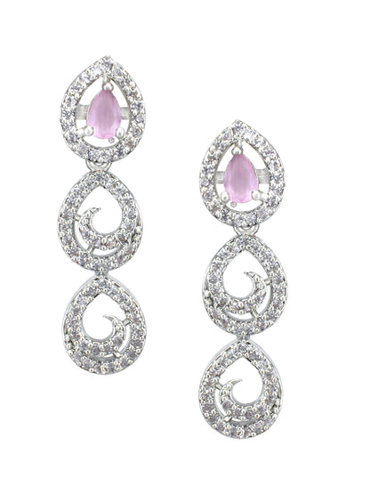 Rhodium-Plated Pink American Diamond Studded Jewellery Set